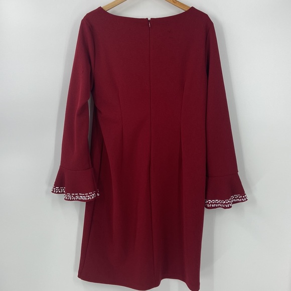 Spence red knit shift dress long sleeves with flare and silver sparkle detail - Picture 3 of 11